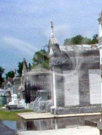It's not the smoke in this picture but the man on the top side of the tomb , Photo from Randy Leblanc.